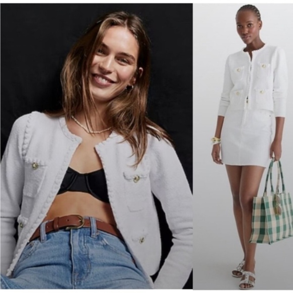 J CREW Jacket Odette Boucle Tweed Lady Jacket in White